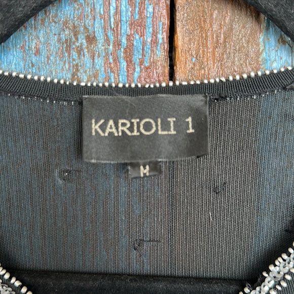 Karioli 1 Vintage Black Sheer Beaded Top Size M - Picture 3 of 5